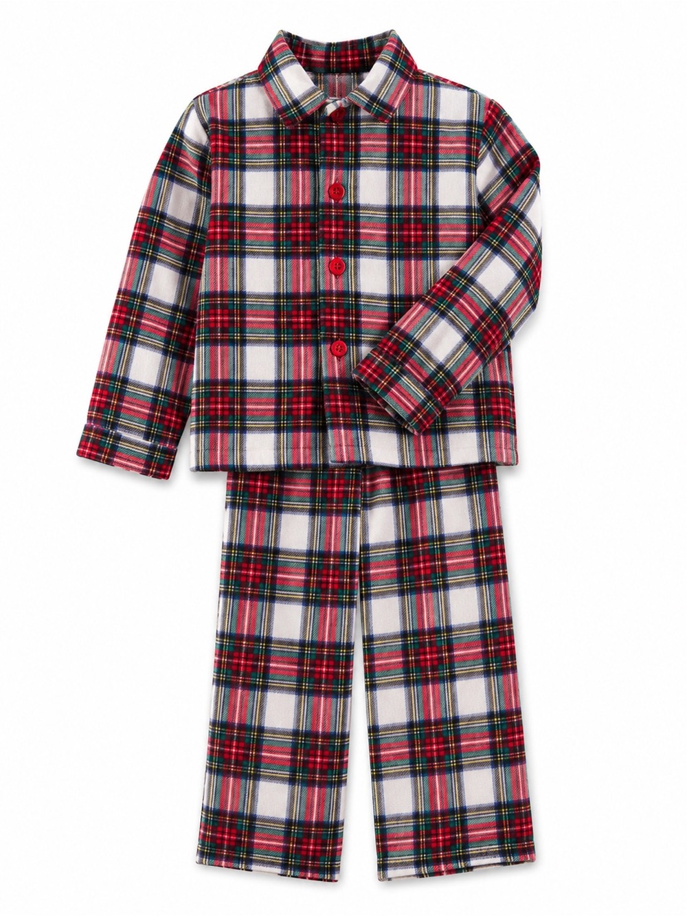 Family Pajamas Red White and Green Plaid Kids Pajama Set